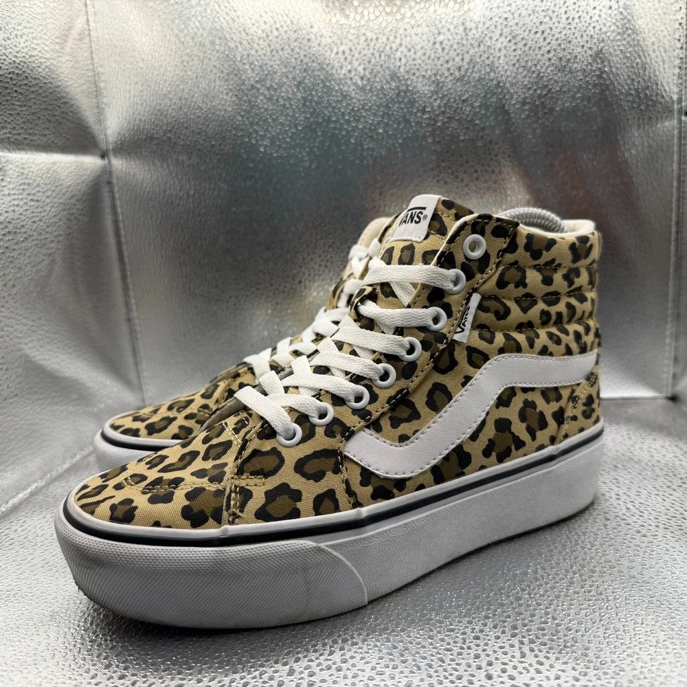 Size 6.5 Vans Filmore High White Womens Leopard Animal‎ Print Platform Sneakers